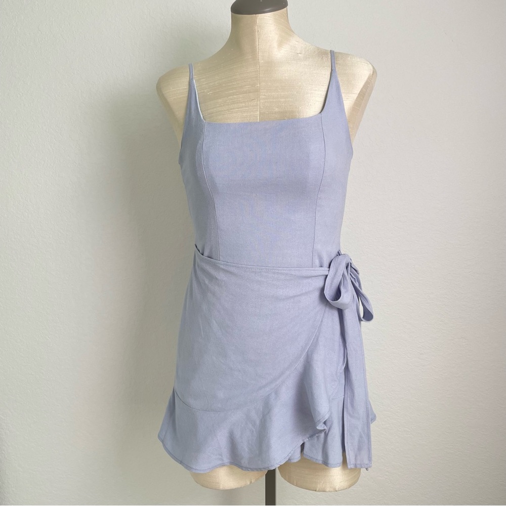 Princess Polly Cottage Hill Mini wrap Dress in Baby Blue Size 4